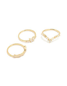 Butterfly: Gold Plated Cubic Zirconia Butterfly & Pointed Rings 3-Pack