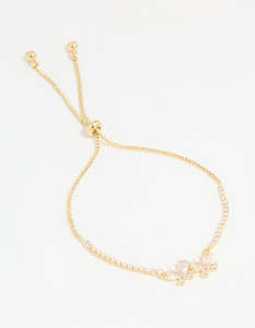 Gold Plated Cubic Zirconia Double Butterfly Toggle Bracelet