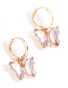 Butterfly: Small Purple Butterfly Huggie Earrings