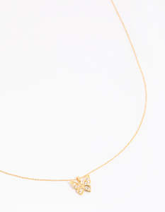Gold Plated Pave Butterfly Necklace