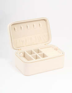 Jewelry Boxes: Cream PU Leather Rectangular Layered Jewellery Case