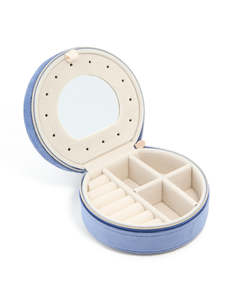 Jewelry Boxes: Blue Velvet Fabric Round Jewellery Box