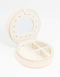 Jewelry Boxes: Cream PU Leather Small Round Jewellery Box