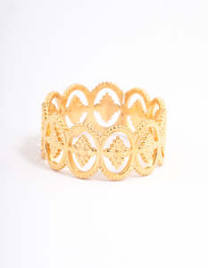 Fashion Rings: Gold Plated Stainless Steel Oval Boho Detailed Ring