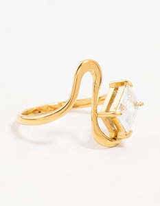 Waterproof Gold Plated Stainless Steel Wavy Statement Ring