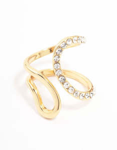 Fashion Rings: Gold Plated Diamante Trail Swirl Ring