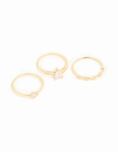 Cubic Zirconia: Gold Plated Cubic Zirconia Elegant Pear Stacking Rings 3-Pack