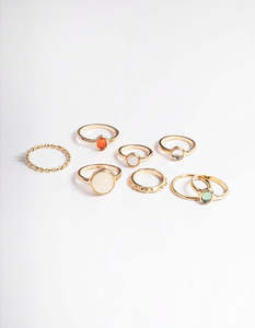 Stacking Rings: Gold Natural Stone Mixed Ring Pack