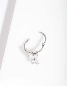 Surgical Steel Cubic Zirconia Butterfly Clicker Earring