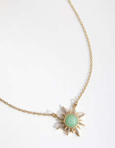 Influencer Edit: Gold Plated Diamante Semi Precious Jade Sun Necklace