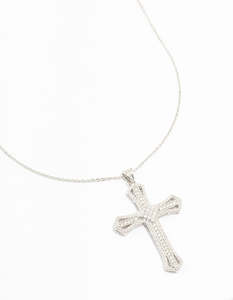 Cross: Silver Cubic Zirconia Radiant Cross Necklace