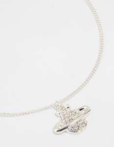 Silver Diamante Planet Pendant Necklace