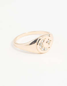 Gold Celestial Diamante Moon Ring