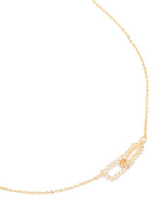 Link Chain Necklaces: Gold Plated Brass Cubic Zirconia Dainty Link Pendant Necklace