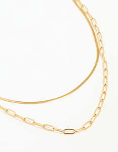 Waterproof Gold Plated Stainless Steel Double Link Layered Necklace