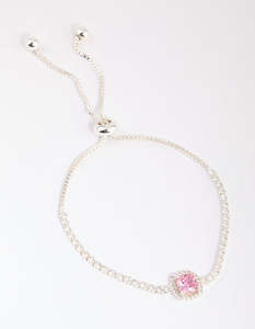 Wristwear: Silver Cubic Zirconia Square Halo Toggle Bracelet