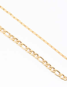 Wristwear: Gold Plated Mixed Chain Bracelet Set