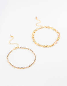Gold Plated Link Chain & Tennis Bracelet Pack