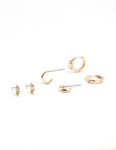 Curated Ear: Gold Round & Square Stone Earrings 3-Pack