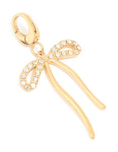 Charms: Waterproof Gold Plated Stainless Steel Pavé Cubic Zirconia Bow Charm