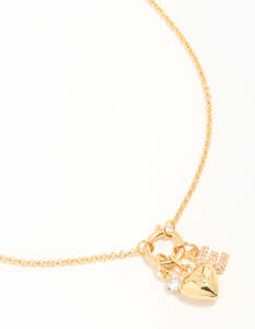 Gold Plated Bubble E & Heart Charm Necklace
