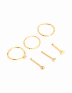 Sensitive Jewelry: Gold Plated Surgical Steel Micro Heart Nose Piercing 6-Pack