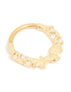 Surgical Steel Cubic Zirconia Sea Clicker Ring