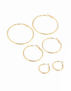 Premium Gifts: Waterproof Gold Plated Stainless Steel Thin Hoop Earring Pack