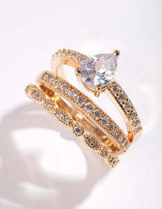 Gold Teardrop Cubic Zirconia Engagement Ring Stack