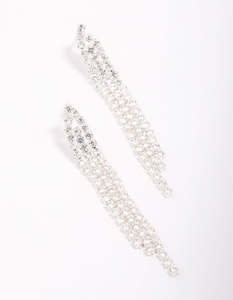 Silver Plated Brass Triangular Cubic Zirconia Cup Chain Drop Earrings