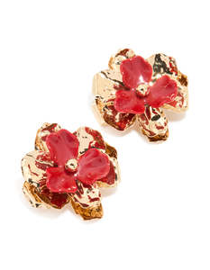 Sale: Gold Acrylic Organic Flower Stud Earrings