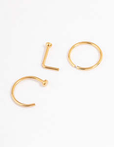 Body Jewelry: Gold Plated Titanium Basic Nose Ring Pack