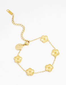 Waterproof Gold Plated Stainless Steel Five Petal Flower Bracelet