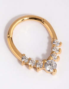 Clickers Hinged Rings: Gold Surgical Steel Crystal Clicker