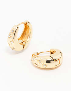 Clickers Hinged Rings: Gold Diamante Tear Drop Clicker Huggie Earrings