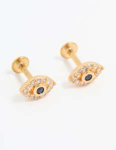 Gold Plated Surgical Steel Evil Eye Flat Back Studs Pair