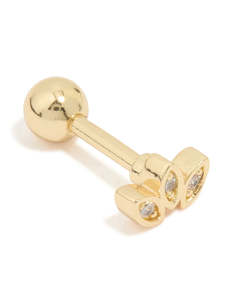 Gold Plated Surgical Steel Cubic Zirconia Leaf Barbell