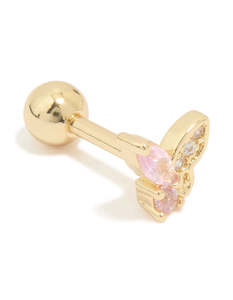 Gold Plated Surgical Steel Cubic Zirconia Butterfly Barbell