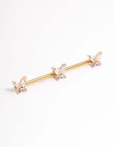 Gold Plated Surgical Steel Triple Butterfly Industrial Bar