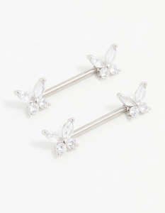 Titanium Cubic Zirconia Butterfly Nipple Bars 2-Pack