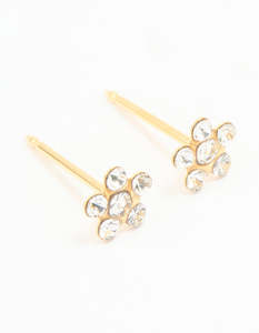 24KT Gold Plated Surgical Stainless Steel Cubic Zirconia Daisy Piercing Stud