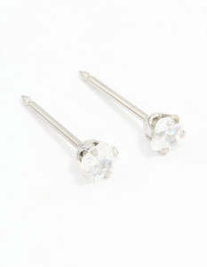 Surgical Stainless Steel 3X3MM Cubic Zirconia Princess Cut Piercing Stud