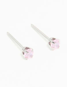 Surgical Stainless Steel 3MM Pink Cubic Zirconia Piercing Stud