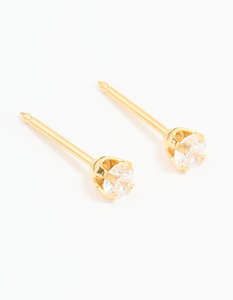 24KT Gold Plated Surgical Stainless Steel 3MM Cubic Zirconia Piercing Stud