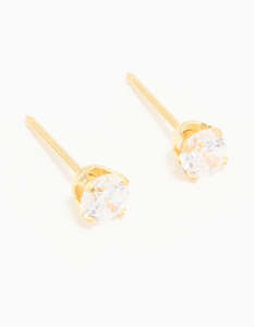 24KT Gold Plated Surgical Stainless Steel 4MM Cubic Zirconia Piercing Stud