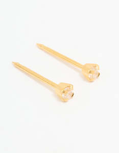 24KT Gold Plated Surgical Stainless Steel 2MM Cubic Zirconia Piercing Stud