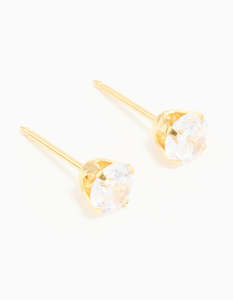 24KT Gold Plated Surgical Stainless Steel 5MM Cubic Zirconia Piercing Stud