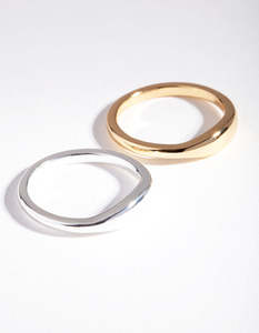 Mens Jewelry: Silver & Gold Plated Wave Band Ring Set