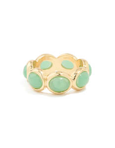Green: Gold Plated Green Semi Precious Stones Circle Ring