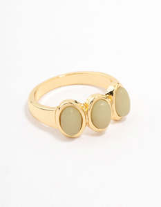 Green: Gold Plated Trio Oval Stone Ring